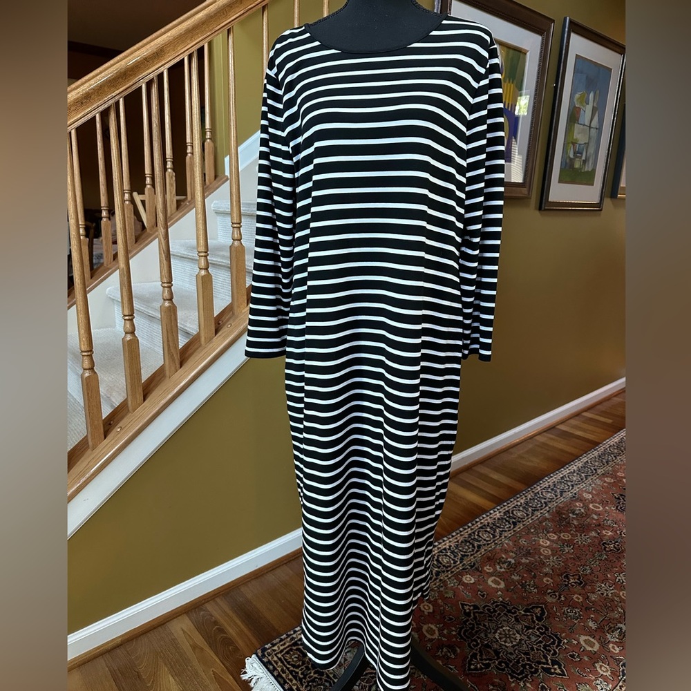 Chico’s Black & White Striped Knit Midi Dress